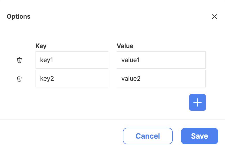 The key-value options modal.