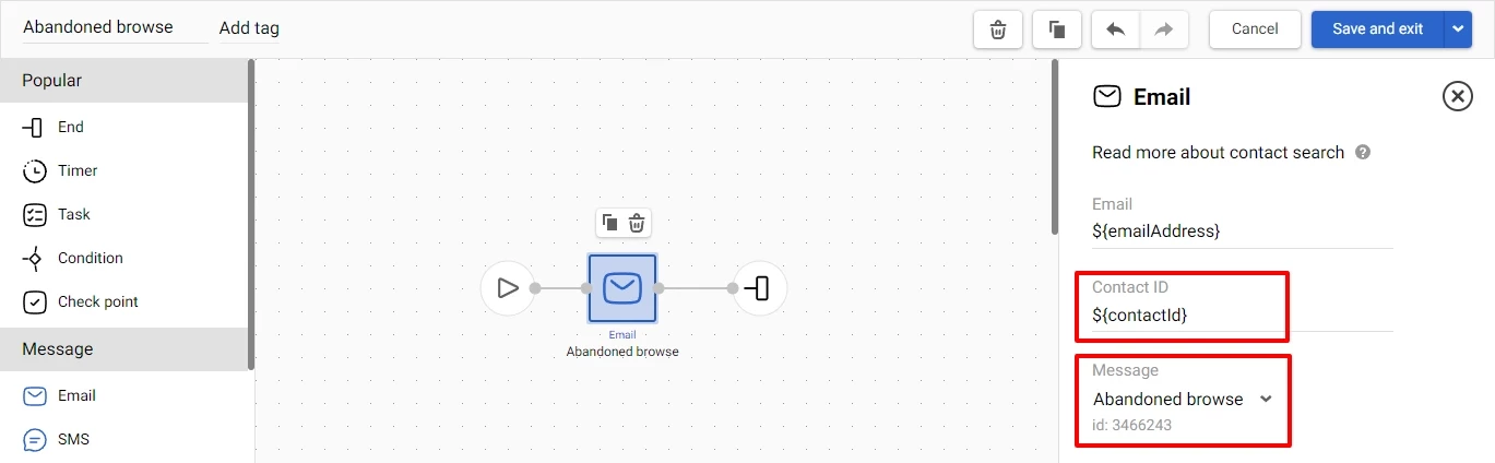 Settings for the Email block