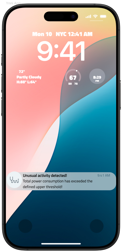 Real Time Power Alert in the Ynni App.