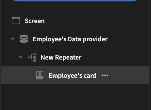 Card component added nested within the repeater.