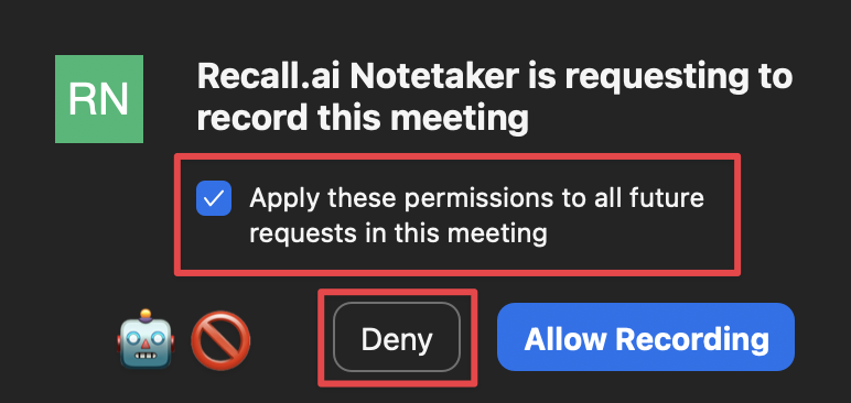 This setting disables requesting recording permission in the future.