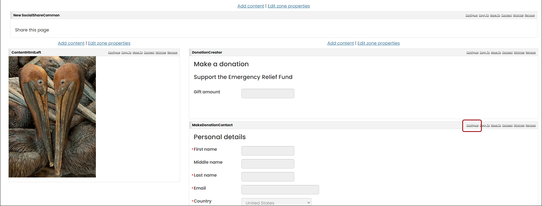 Selecting configure on the contact account creator