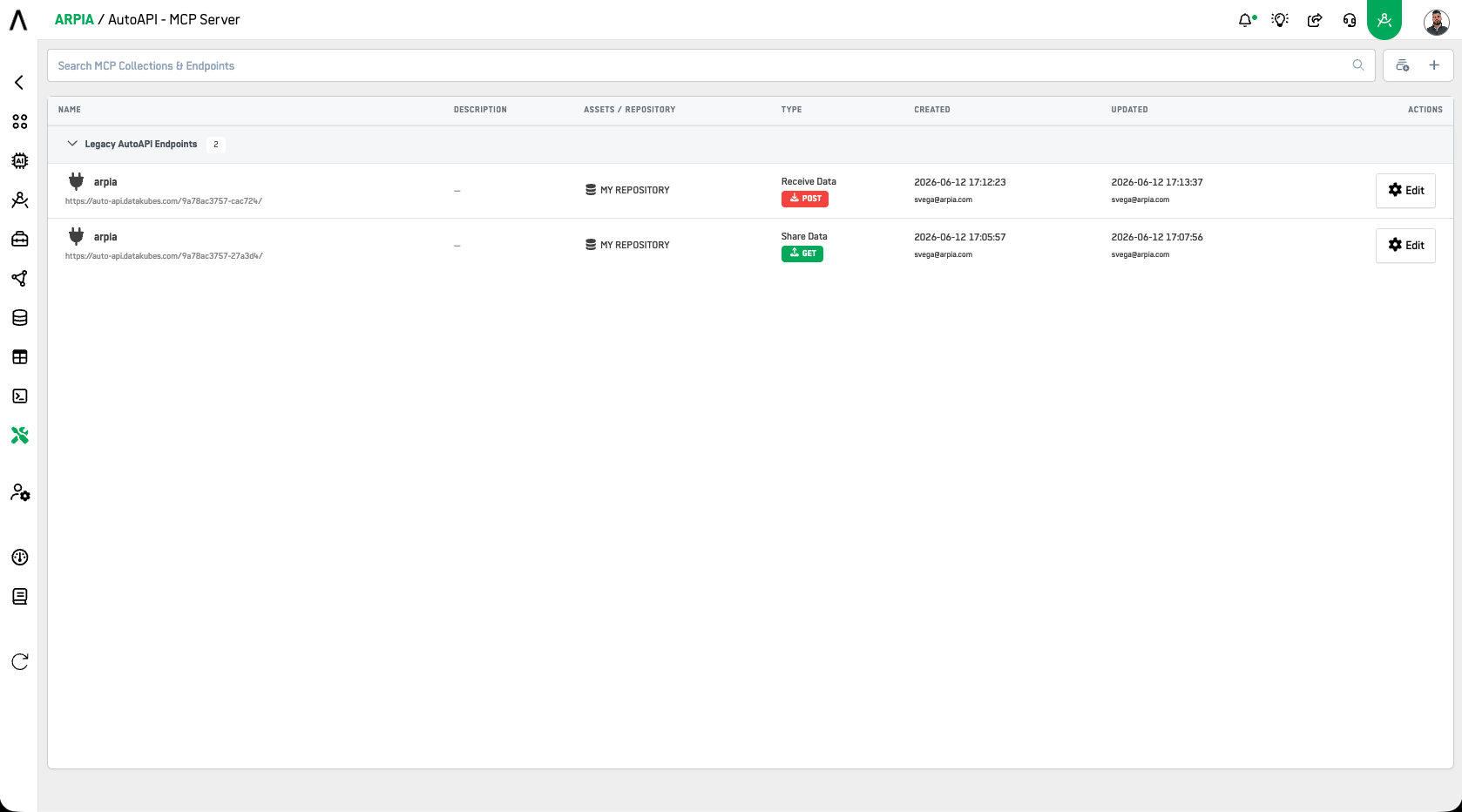 AutoAPI Screen showing endpoint configuration