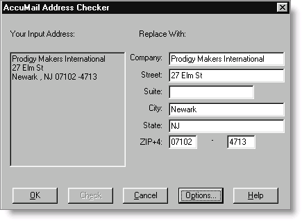 AccuMail Address Checker window.