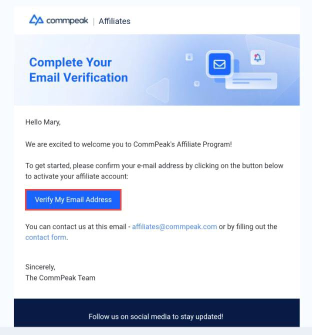 Screenshot of the verification email