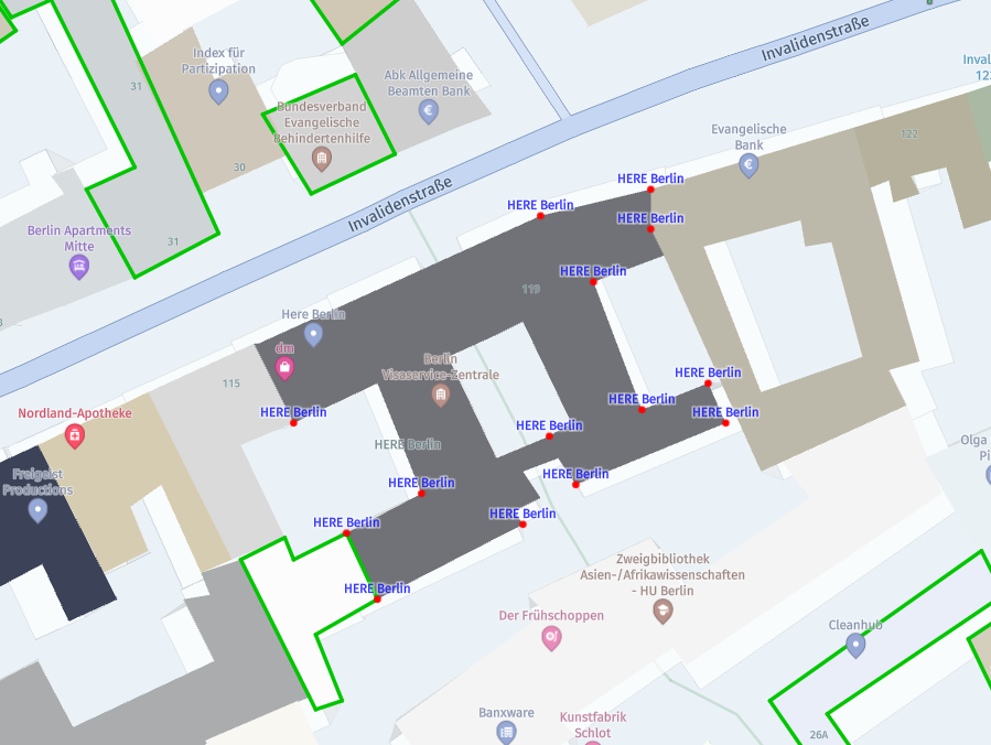 Map showing the BUILDING layer with custom styles applied