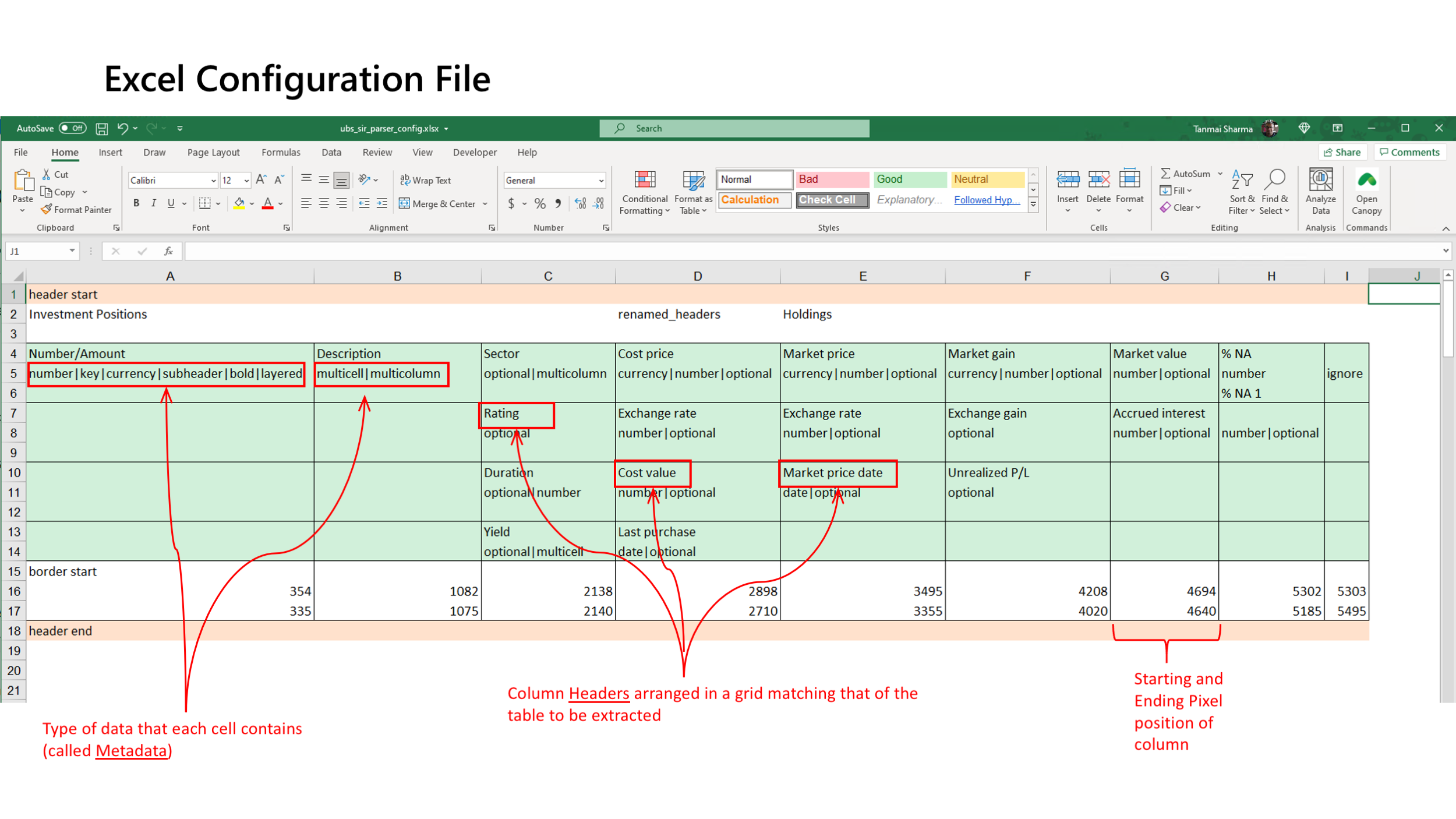 Excel Configuration file to extract the Holdings table in the image above