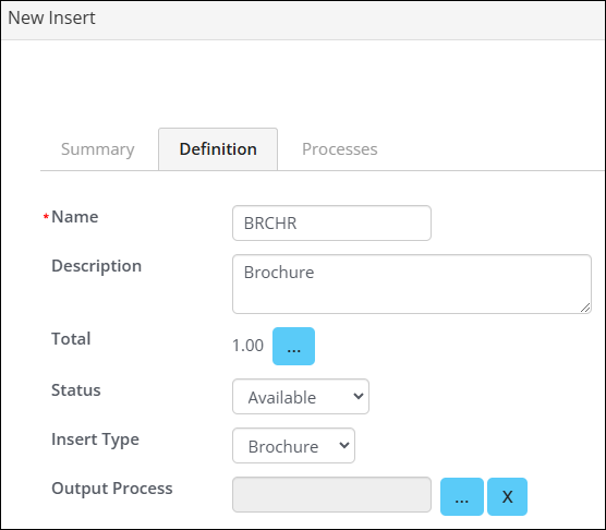 The Definition tab of the new insert contains the details listed in step 12.