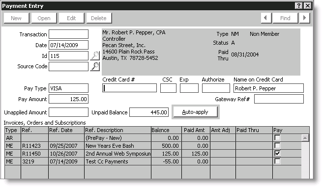 From Service Central, select Process customer requests, and click Payment