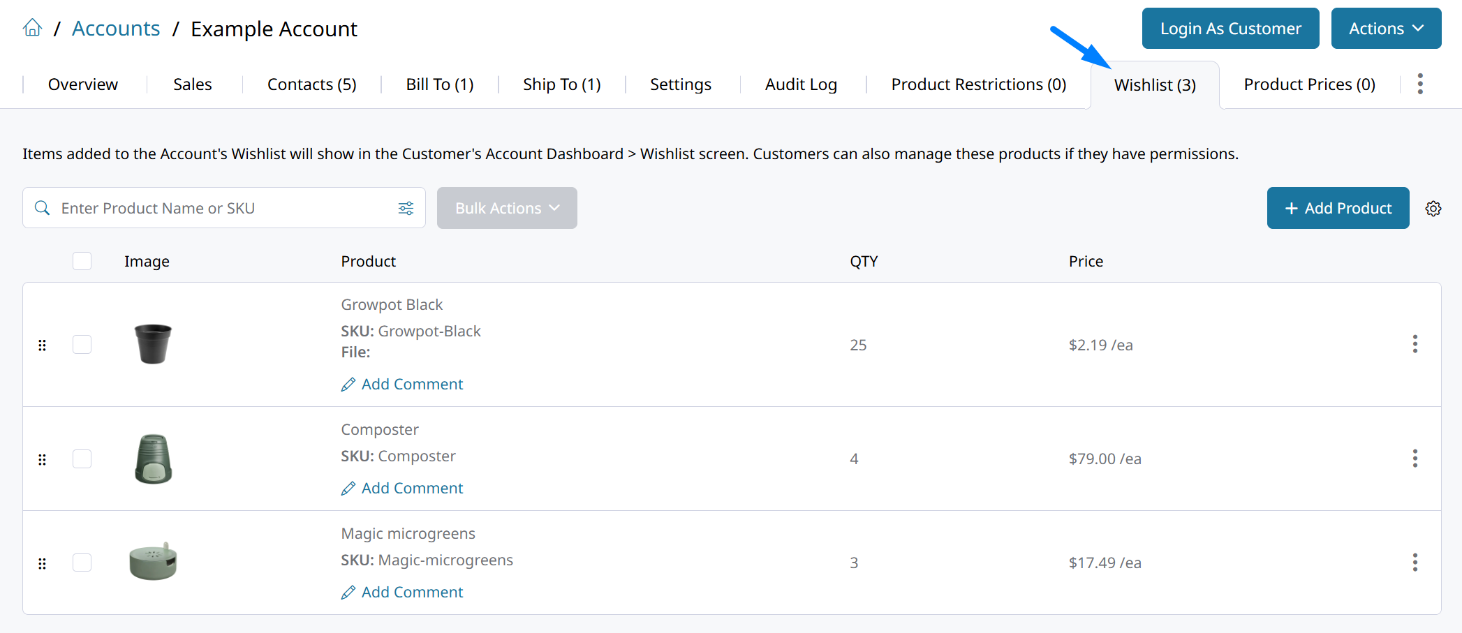 Account Wishlist management in the Admin