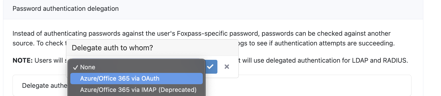 Set O365 as delegate authentication