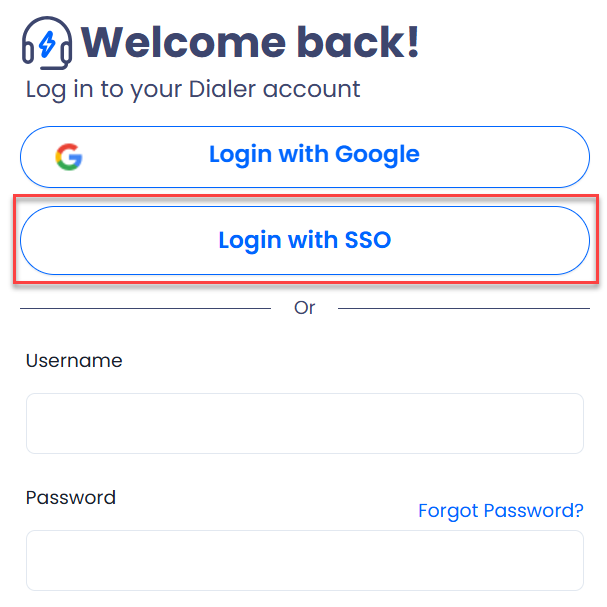 Screenshot of login page with SSO sign-in options highlighted