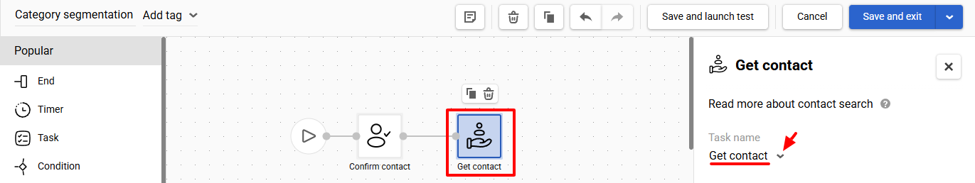 Adding block Start - "Get contact"