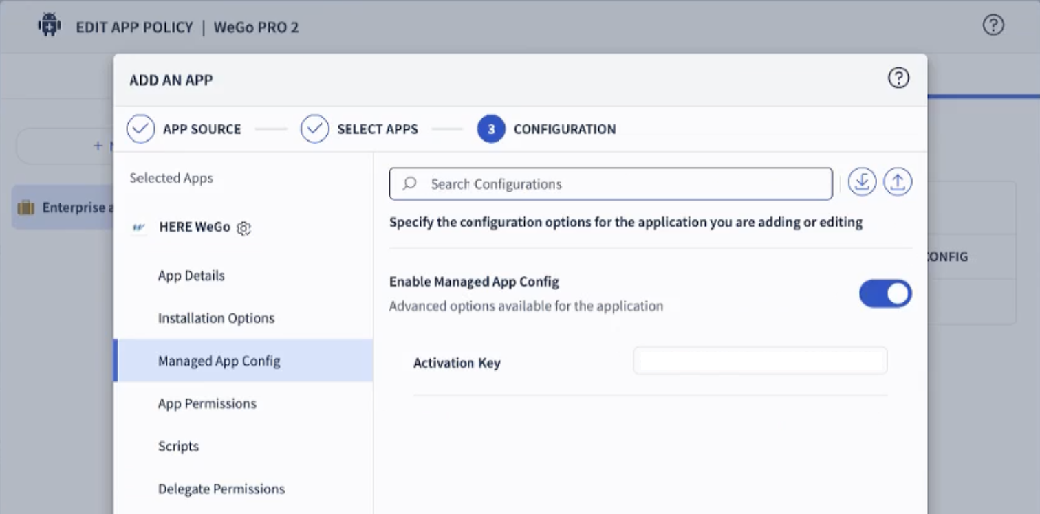 Managed App Config section of a SOTI App Policy