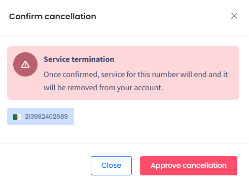 Screenshot with confirming cancellation