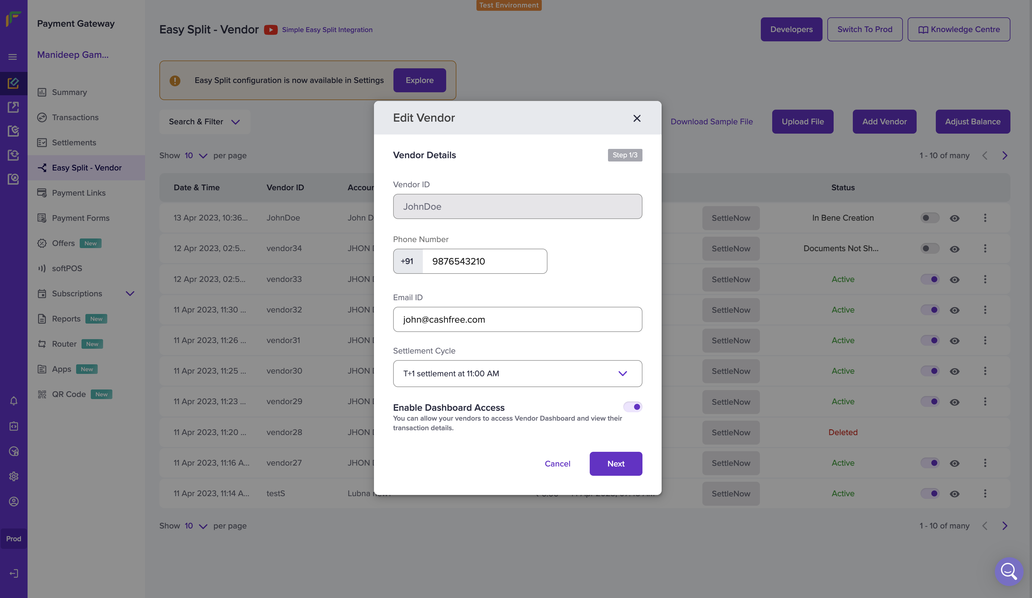 Edit Vendor Details Step 1