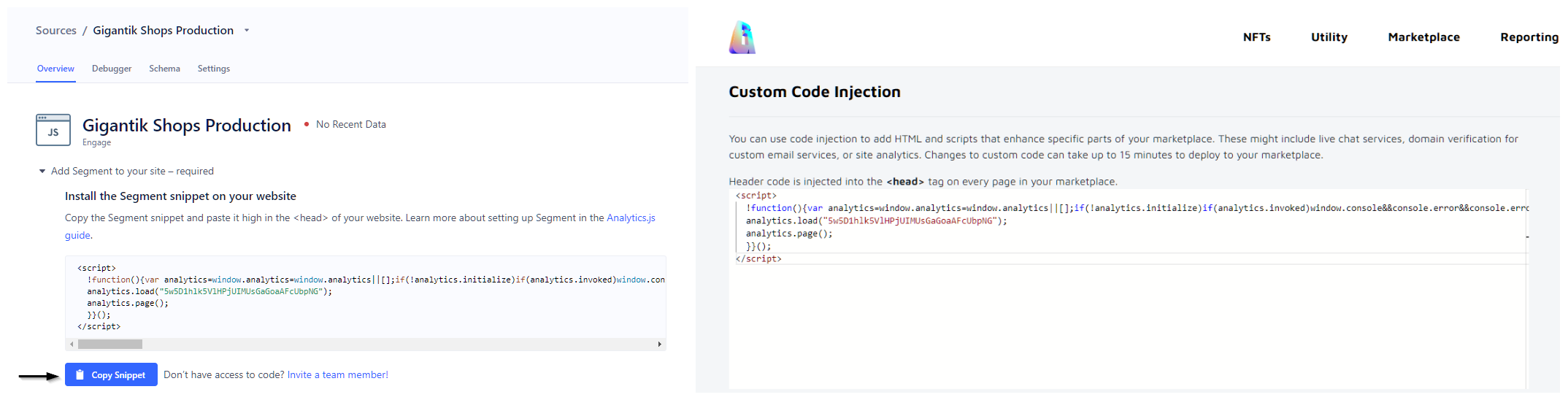 Copying the code from Segment and Inserting it into the Header