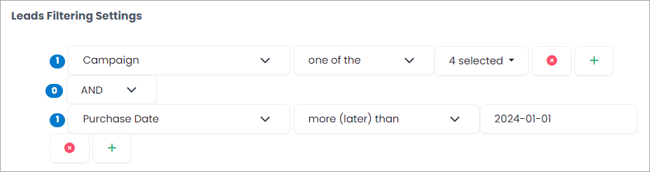 Filter settings with the use of CRM data