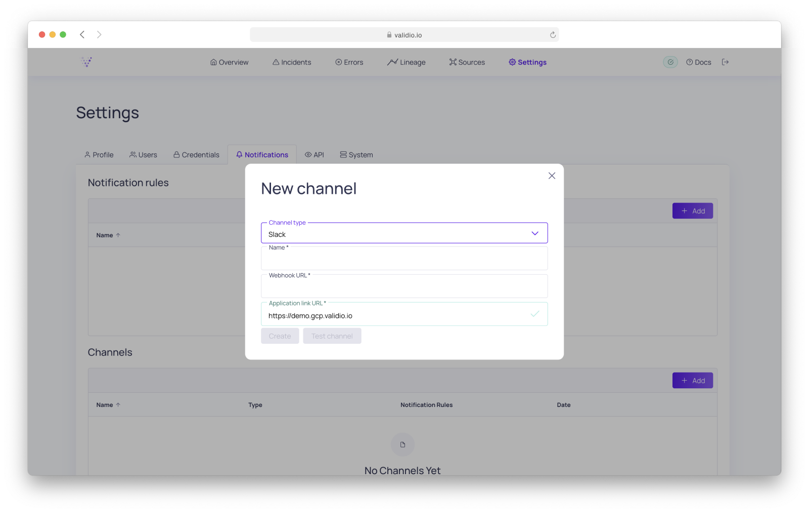 Select channel type and configure the Channel.