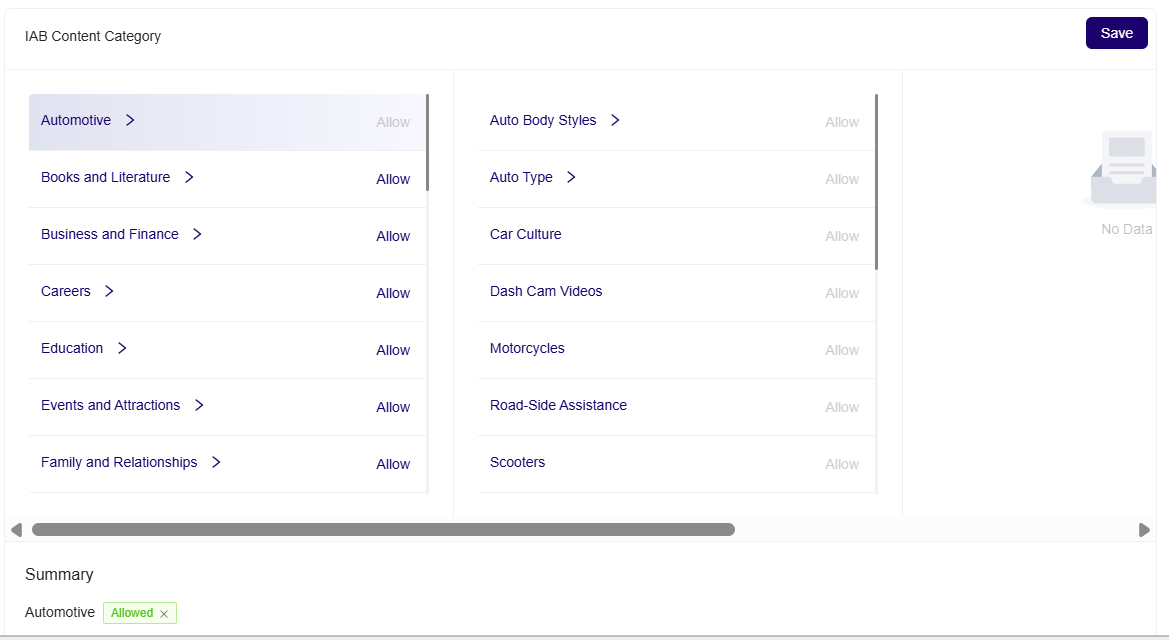 **Allowed for IAB Content Category**