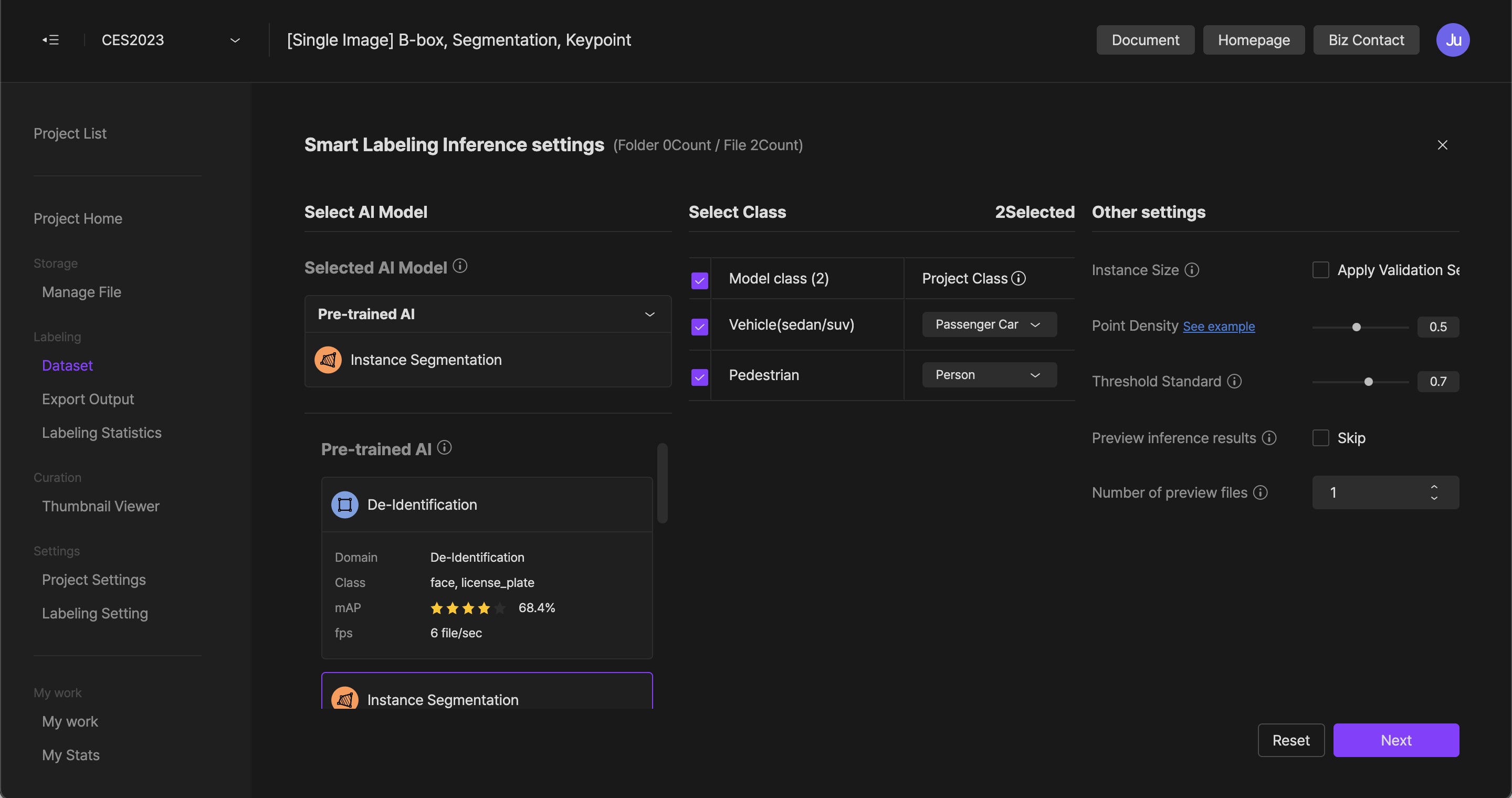 Smart Labeling setting screen