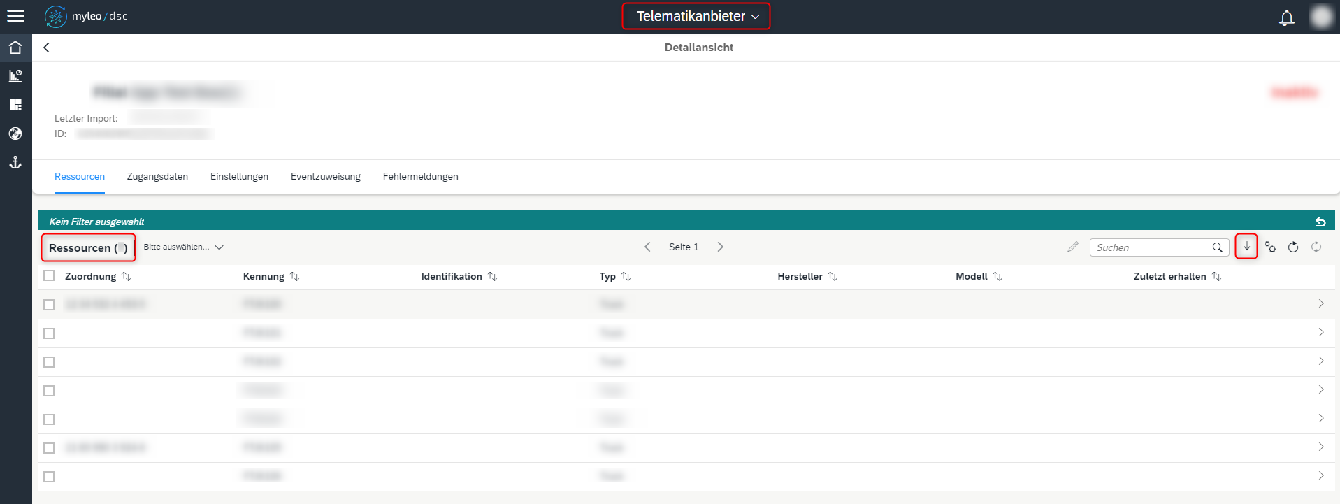 Bereitstellung der Ressourcen als CSV-Download