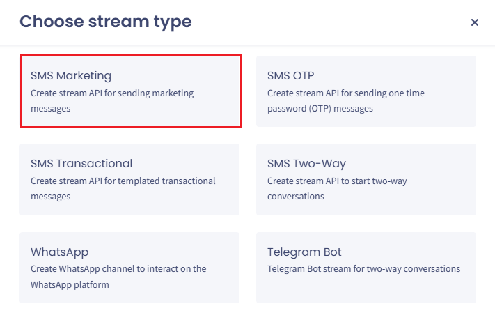 Screenshot of the marketing stream type