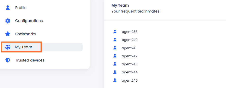 Screenshot of the My Team tab