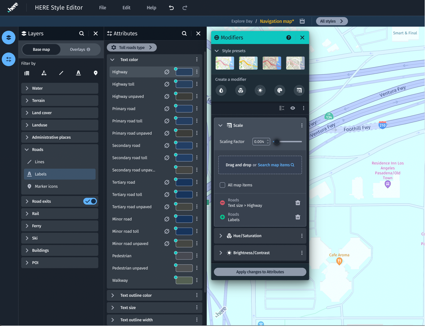 Style map items using modifiers