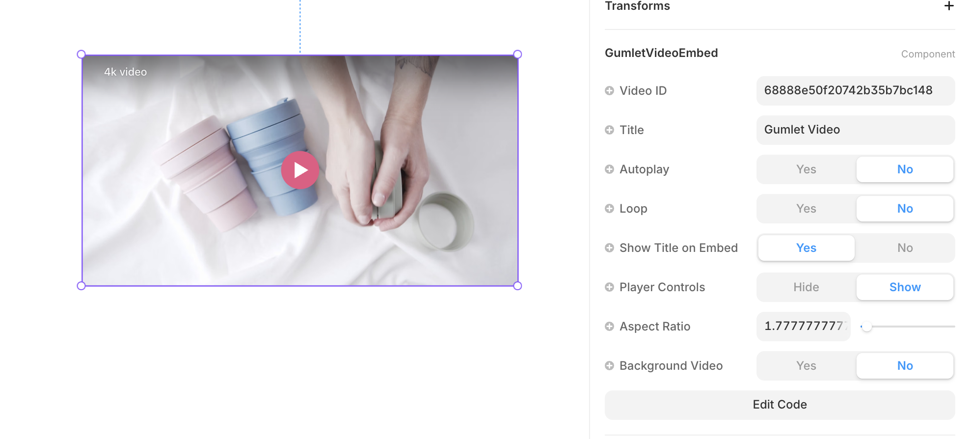 Gumlet Video is embedded on the product page