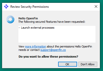 Screenshot showing the Review Security Permissions dialog box