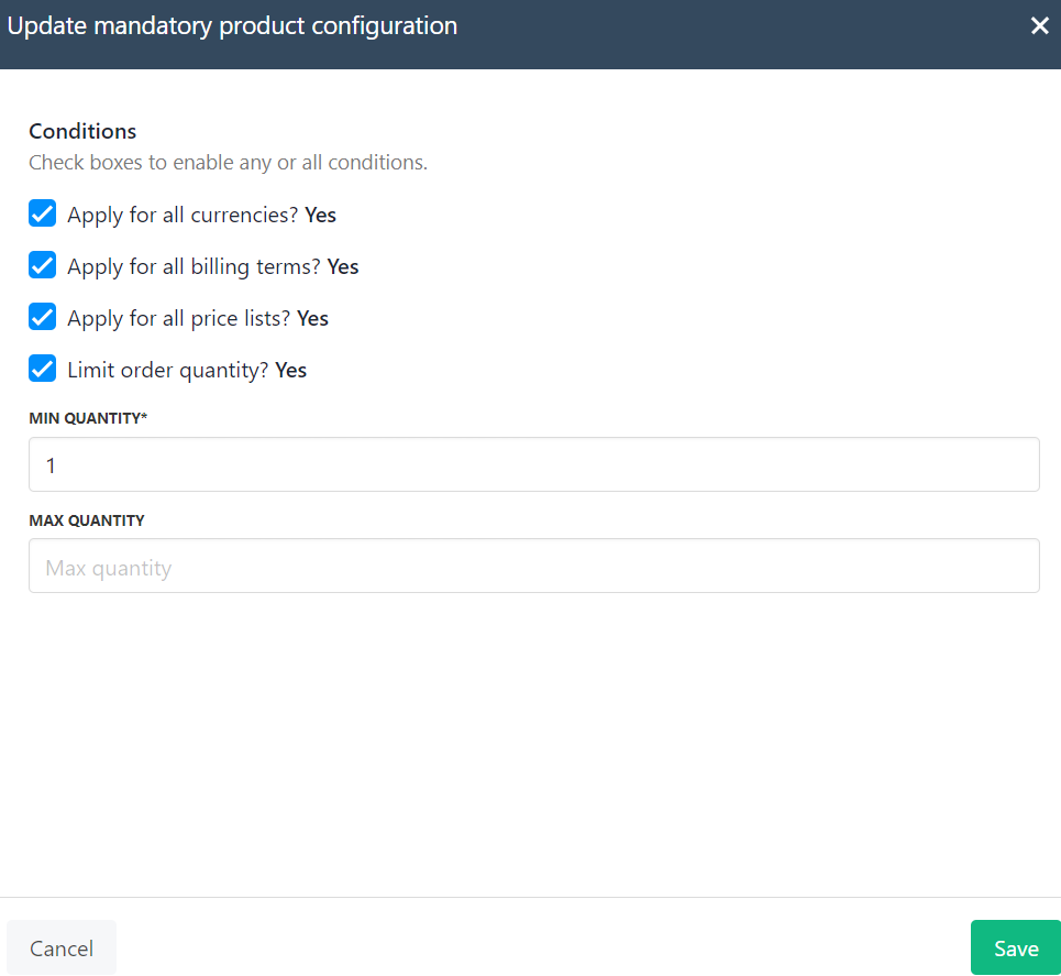 Manage products under Mandatory products
