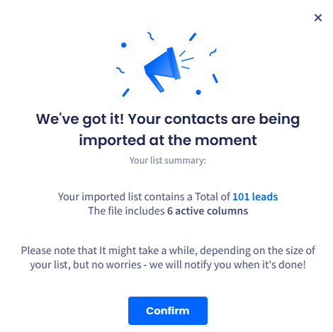 Screenshot of the importing contacts notification