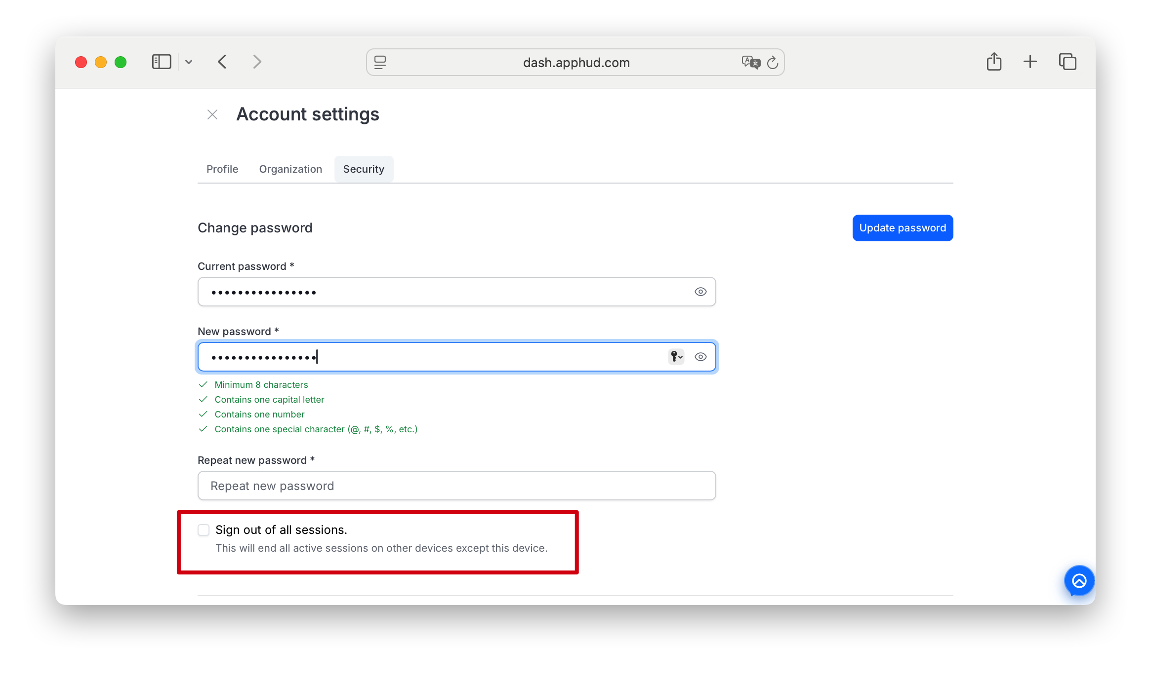 Apphud - New password set up