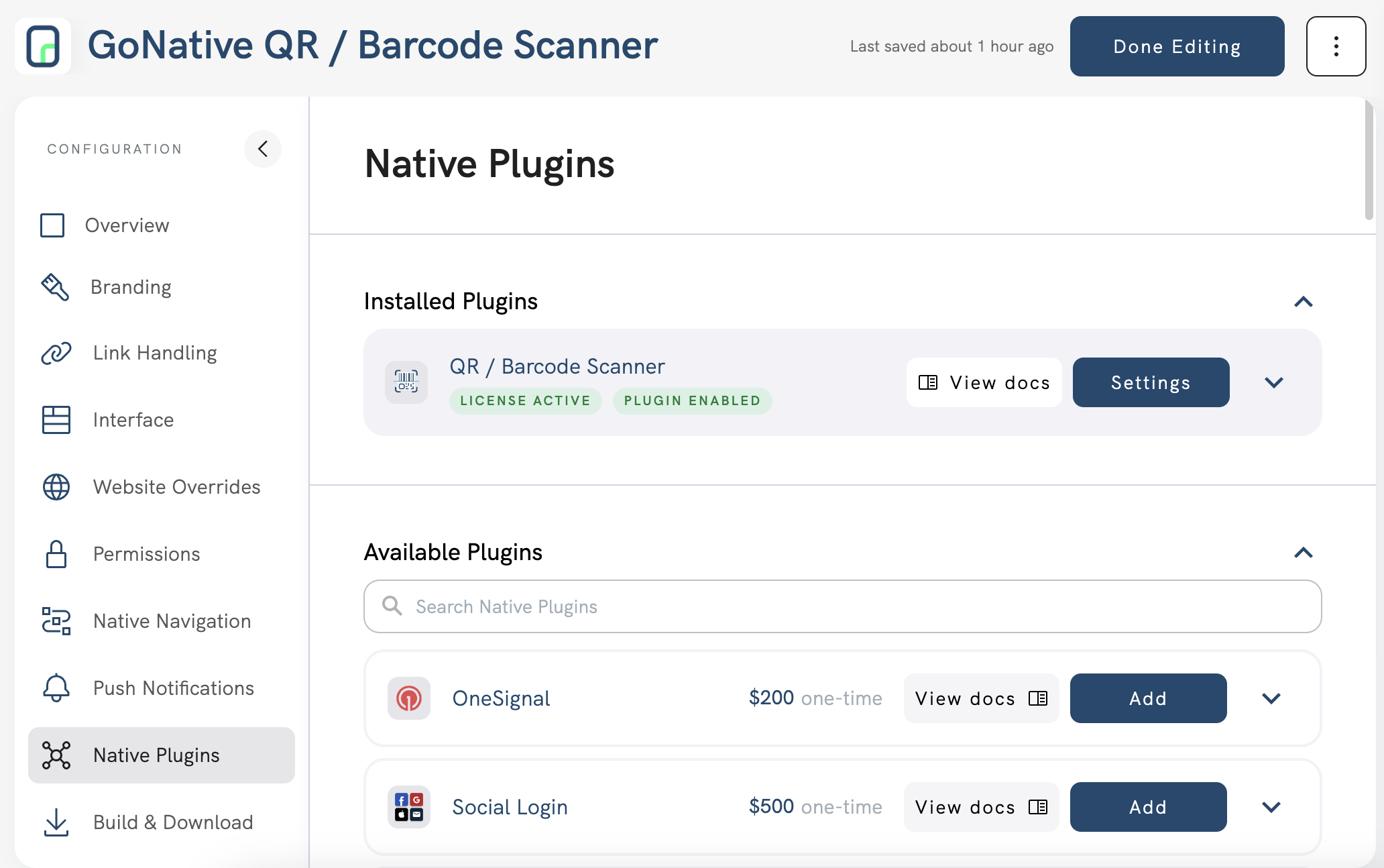 QR / Barcode Scanner Plugin Settings