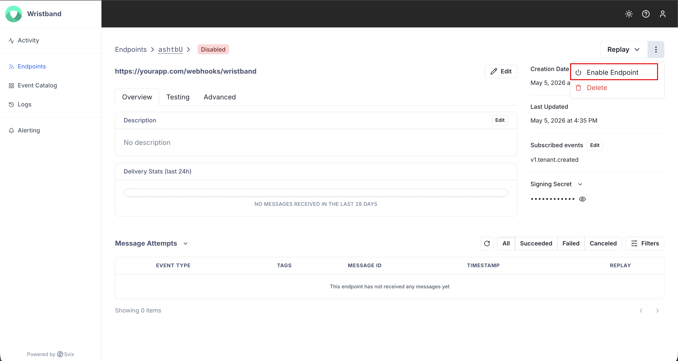 Enable a disabled endpoint