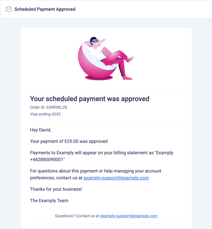 Example of a scheduled payment approved email