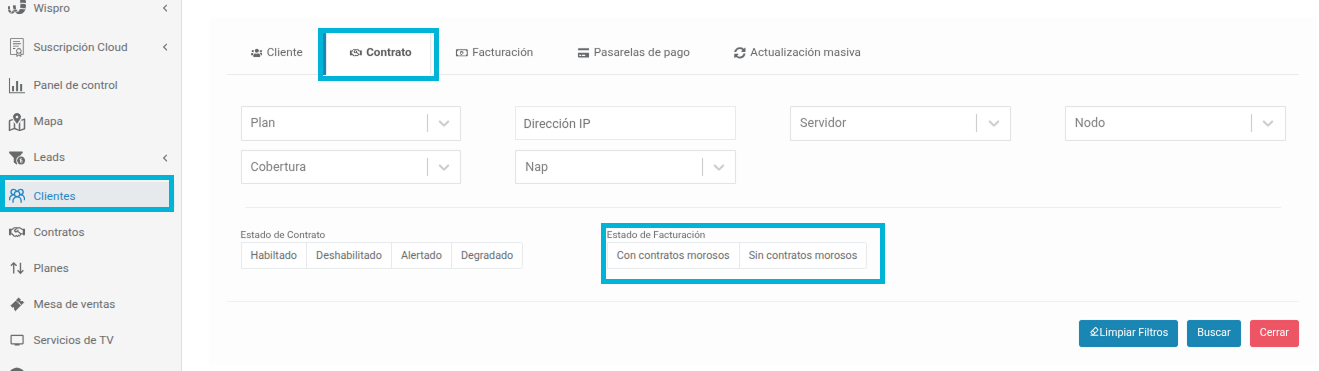 Filtro moroso en clientes