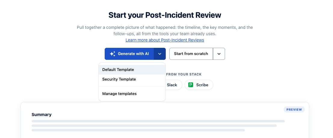 PagerDuty UI for creating a post-incident review