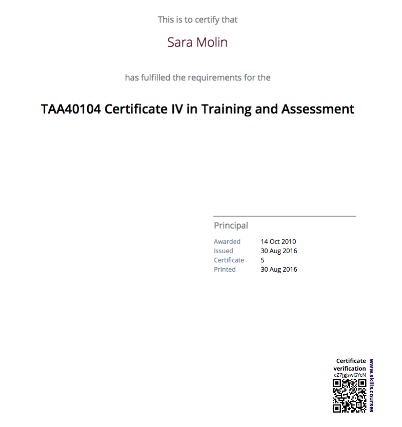 Figure 423. Standard Qualification Certificate layout without a print background