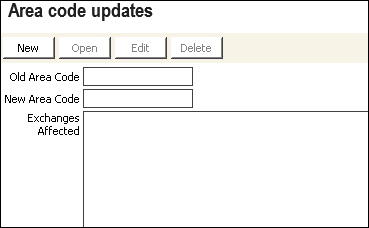 Customers > Set up module > Area code updates