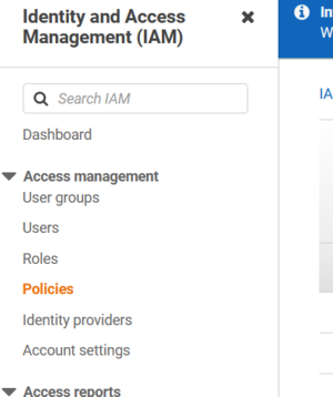 Screen shot of Amazon SNS Dashboard with the Policies section selected.