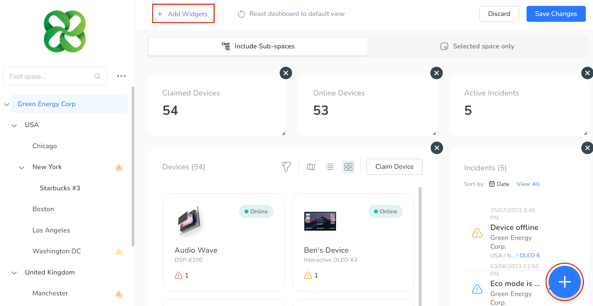 Examples of dashboard widgets