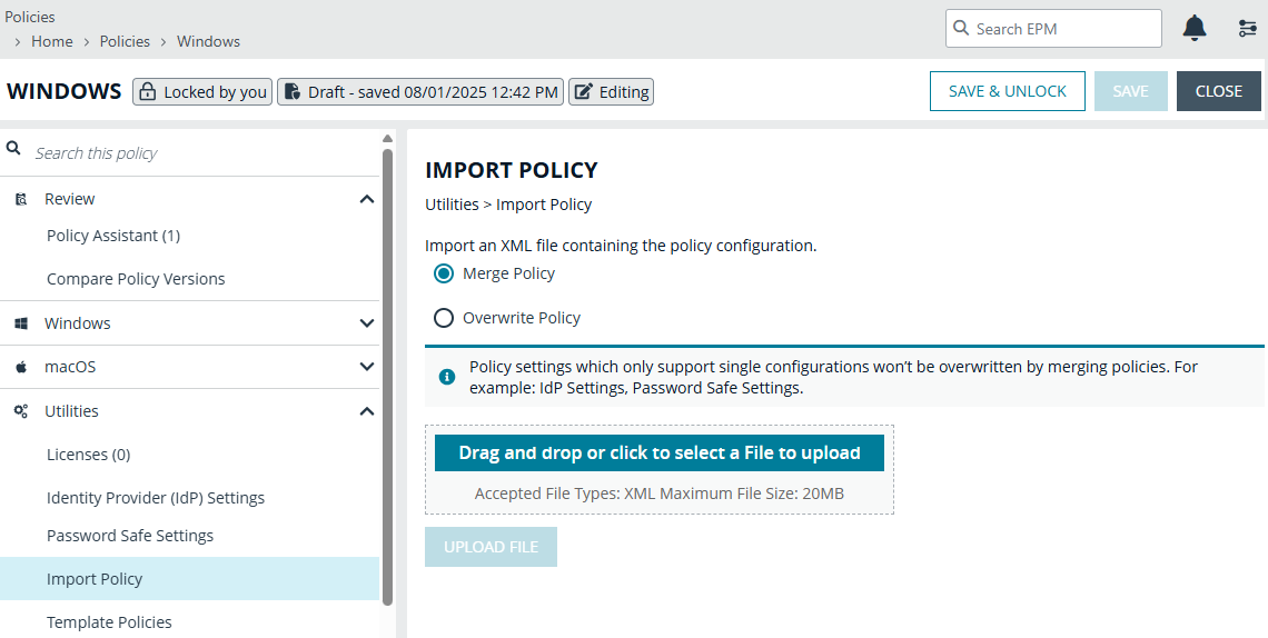 Import policy in the Policy Editor