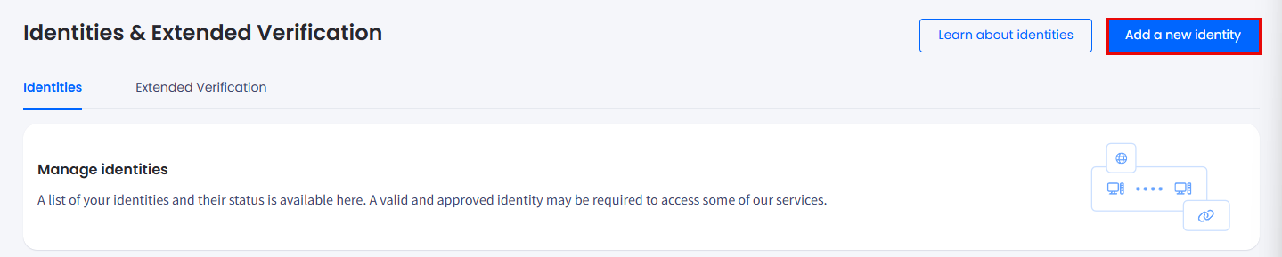 Screensghot of the Add new identity button