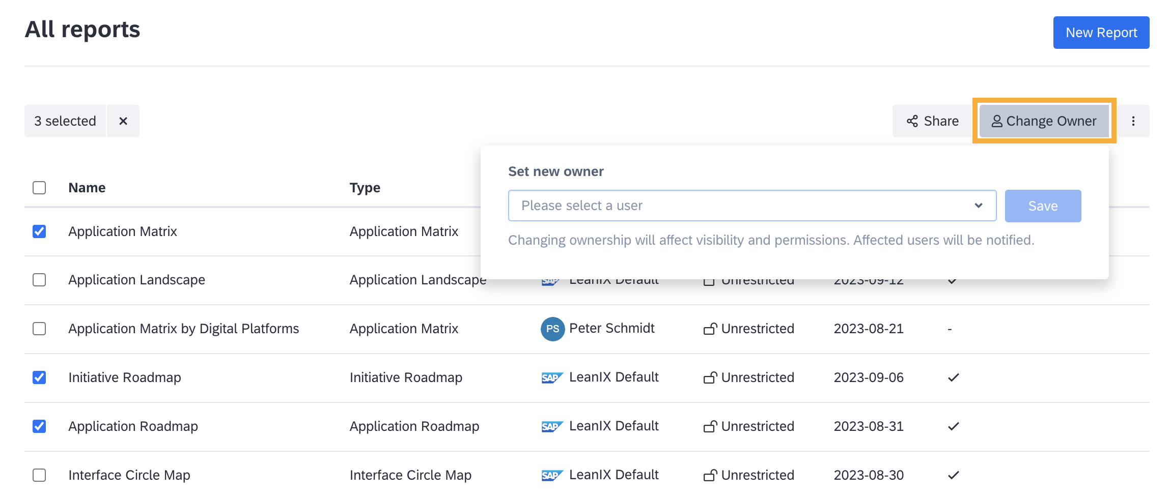 Changing Ownership of Reports