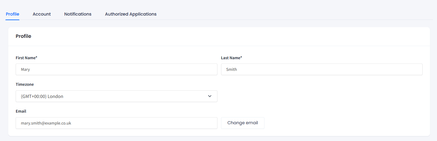Screenshot of the Profile section