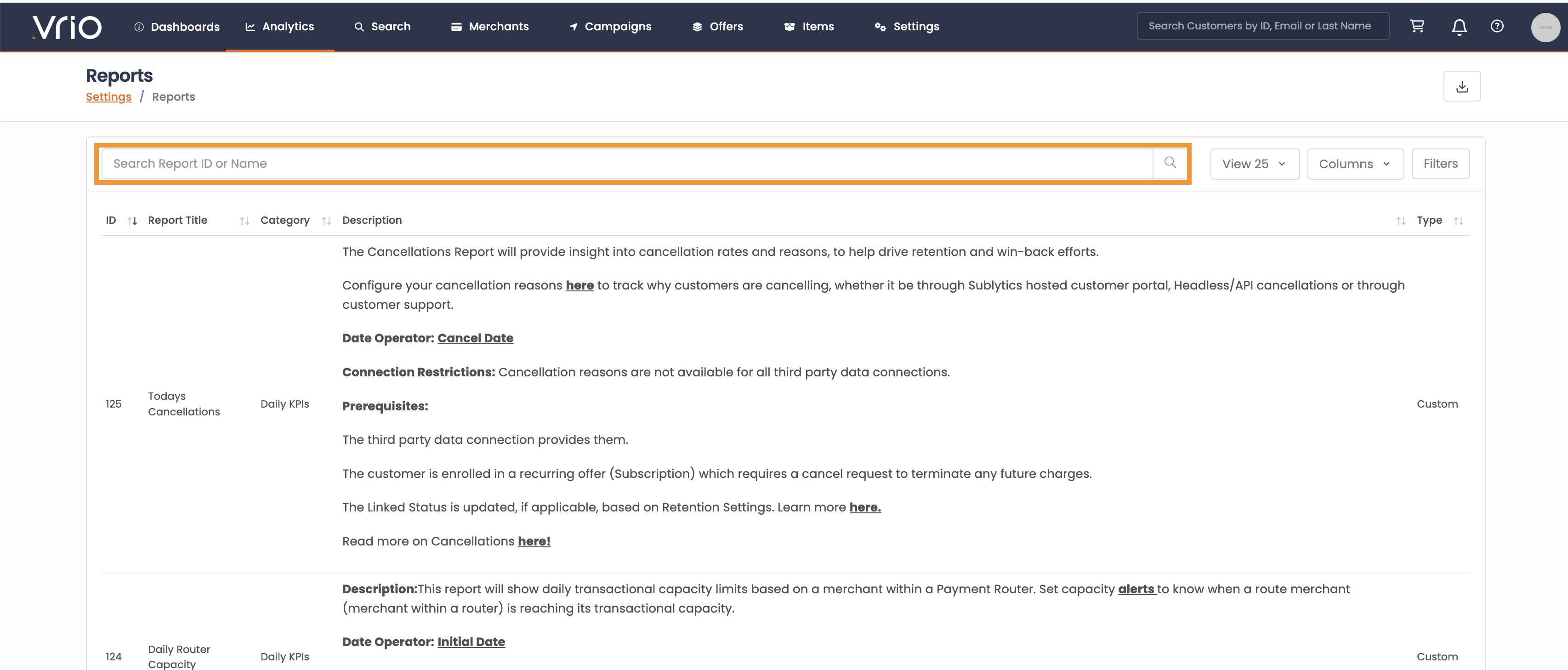 Searching for a specific report