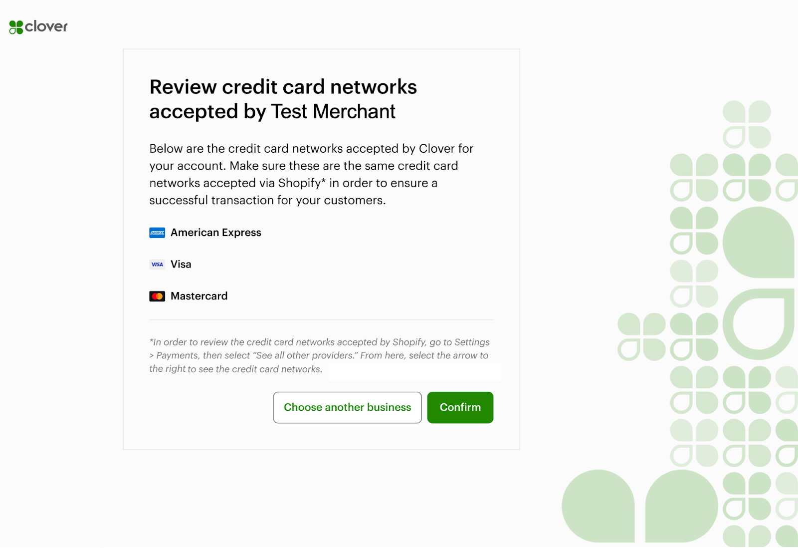 Clover Merchant Dashboard: Review credit card networks