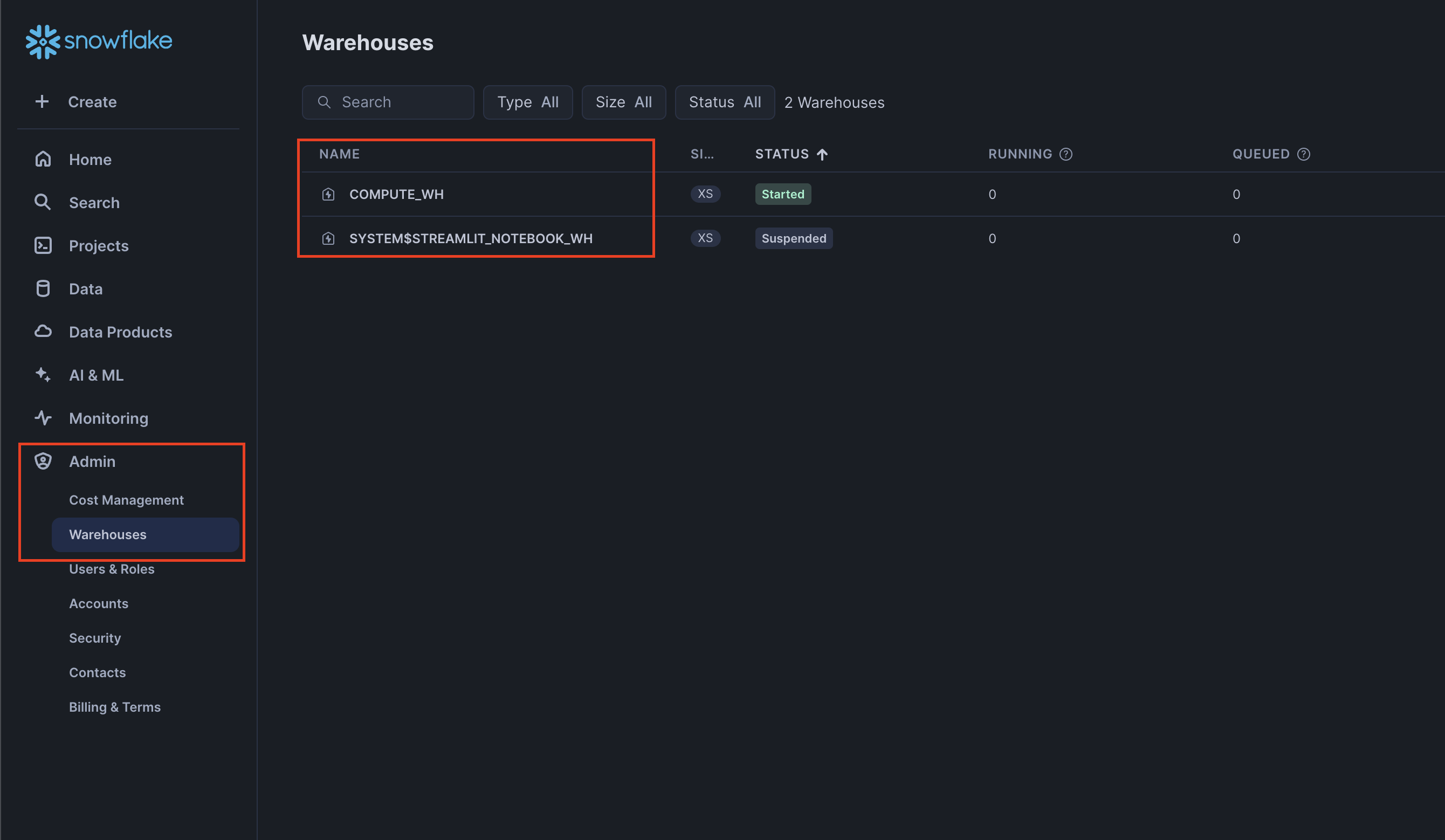 Fig. 5 - Finding Warehouse Names in the UI